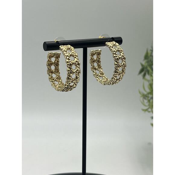 Kendra Scott NATALIE‎ Gold Plated Rattan Open Woven Looking Hoop Earrings - Picture 1 of 11